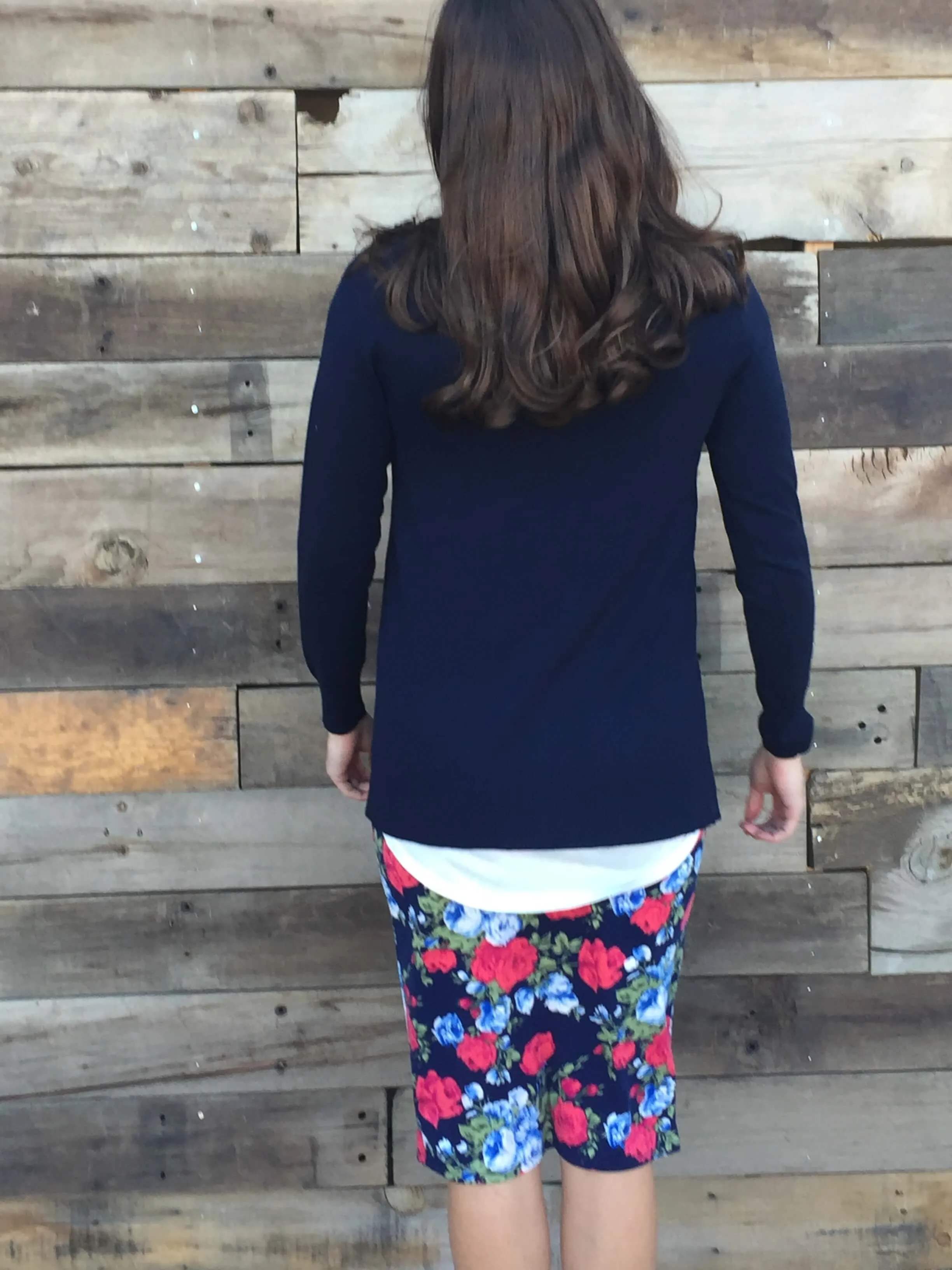 Navy Floral Pencil Skirt
