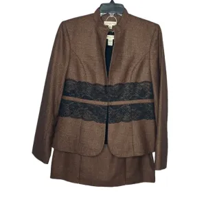 New Amanda Smith Size 6 Brown Lace‎ Trim 3 Piece Blazer Jacket Blouse Skirt Set