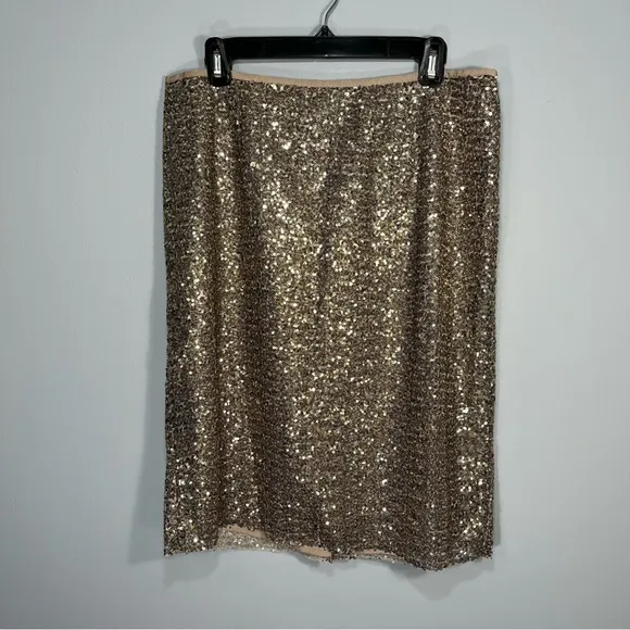 NEW Chicos Skirt Womens 2 Large Gold Sequin Pencil Stephanie Fashion Shimmer