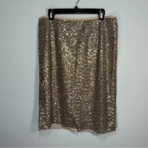 NEW Chicos Skirt Womens 2 Large Gold Sequin Pencil Stephanie Fashion Shimmer