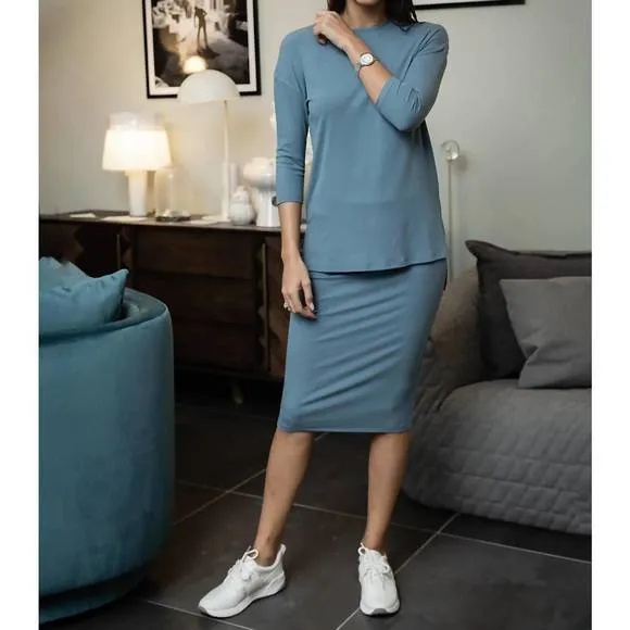 NEW DANIELLA FAYE ribbed pencil skirt in teal