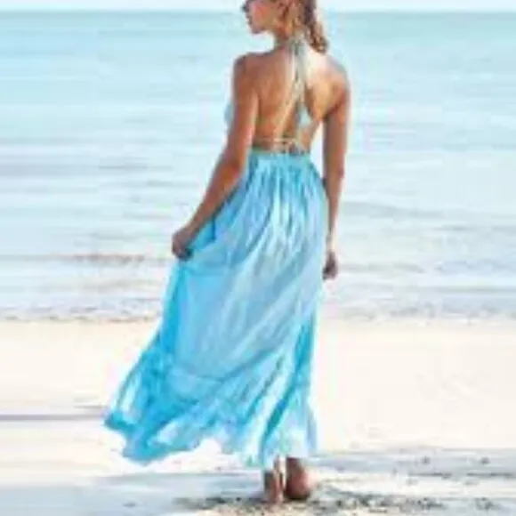 new DEBBIE KATZ  Helen Maxi  cotton halter summer dress 3M2