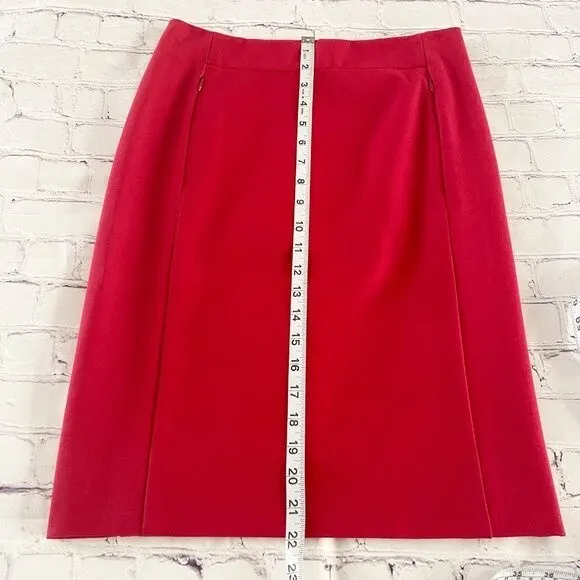 New Diane Von Furstenberg Red Knee Length Pencil Skirt w Side Zip Pockets Size 6