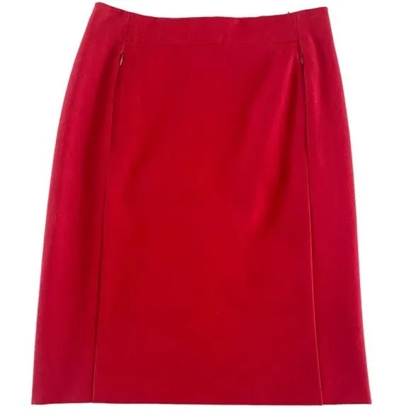New Diane Von Furstenberg Red Knee Length Pencil Skirt w Side Zip Pockets Size 6