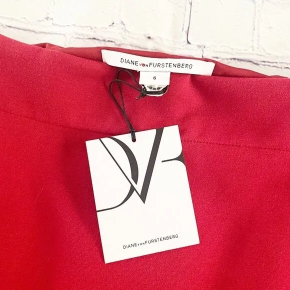 New Diane Von Furstenberg Red Knee Length Pencil Skirt w Side Zip Pockets Size 6