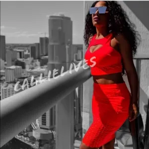 New! Laser Cut Out Neon Orange Coral Scuba Sleeveless Crop Pencil Skirt Set M