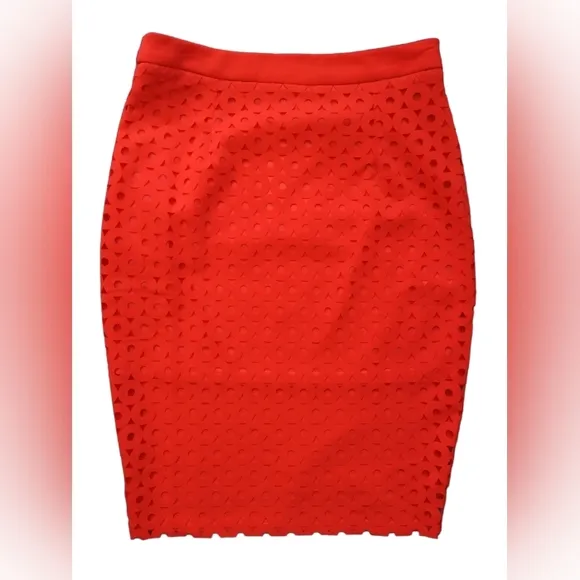 New! Laser Cut Out Neon Orange Coral Scuba Sleeveless Crop Pencil Skirt Set M