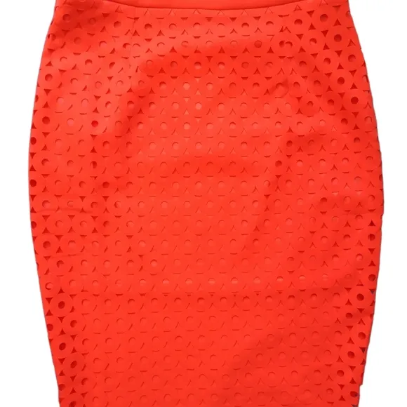 New! Laser Cut Out Neon Orange Coral Scuba Sleeveless Crop Pencil Skirt Set M