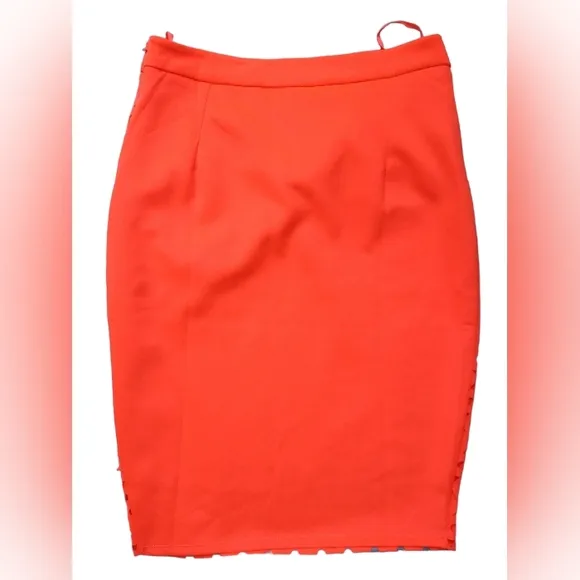 New! Laser Cut Out Neon Orange Coral Scuba Sleeveless Crop Pencil Skirt Set M
