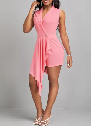 New MODLILY DESIGN Pink Asymmetry Short Sleeveless Lapel Romper, Sz M! Retails $57 