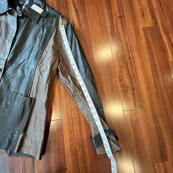 New NWT Motel Faux Leather Jacket Blazer Oversize Shirt TwoTone Brown Black Sz M