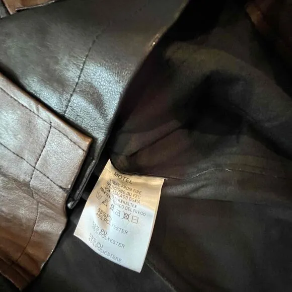 New NWT Motel Faux Leather Jacket Blazer Oversize Shirt TwoTone Brown Black Sz M