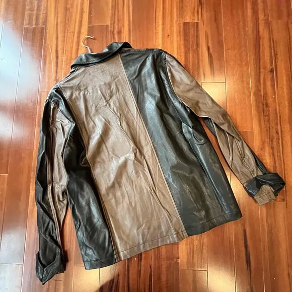 New NWT Motel Faux Leather Jacket Blazer Oversize Shirt TwoTone Brown Black Sz M