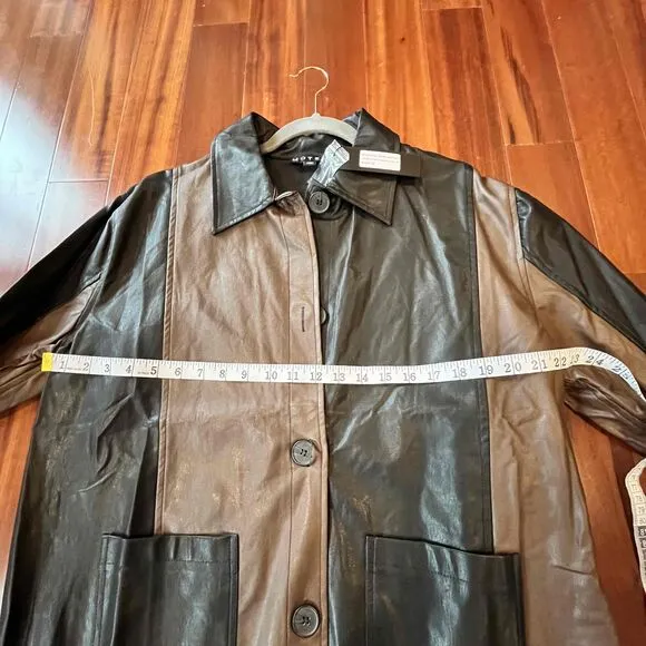 New NWT Motel Faux Leather Jacket Blazer Oversize Shirt TwoTone Brown Black Sz M