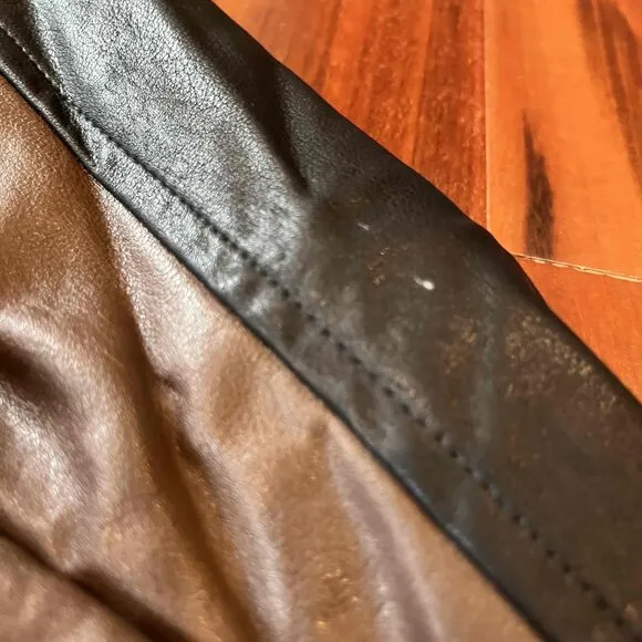New NWT Motel Faux Leather Jacket Blazer Oversize Shirt TwoTone Brown Black Sz M