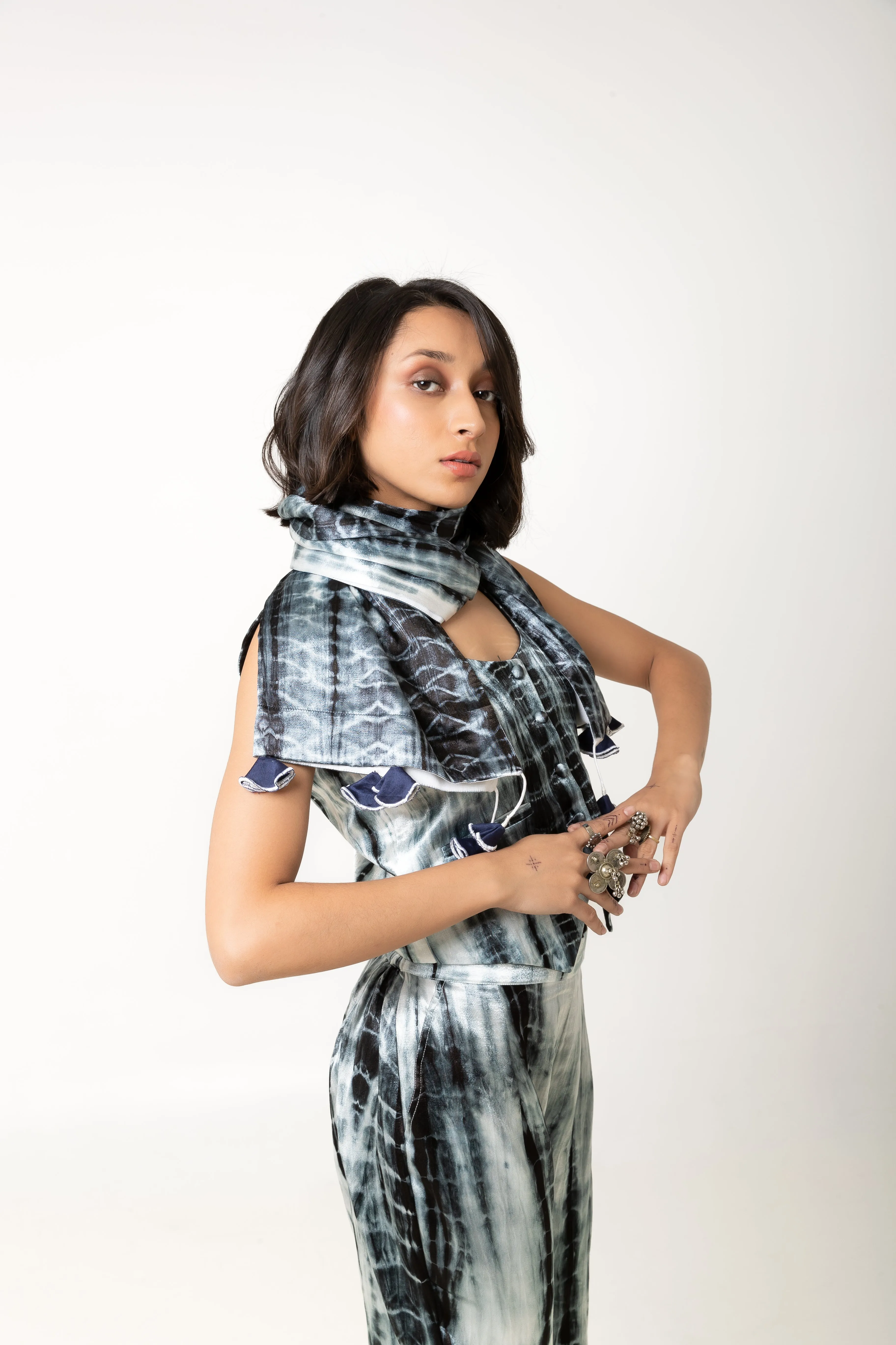 New Season Summer/Fall 2024-Jacket Tie Dyed Mashru Silk Bharat Black White -Ka-Sha - Fashion Edit Aseem