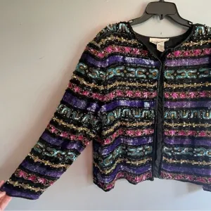 Nina Piccalino Plus Beaded Sequin Jacket Blazer size 13 13W womens vintage color