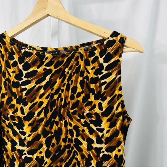 Norma Kamali Tan‎ Leopard Cheetah Animal Print Long Sleeveless Sheath Dress