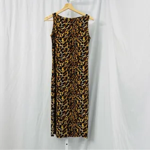Norma Kamali Tan‎ Leopard Cheetah Animal Print Long Sleeveless Sheath Dress