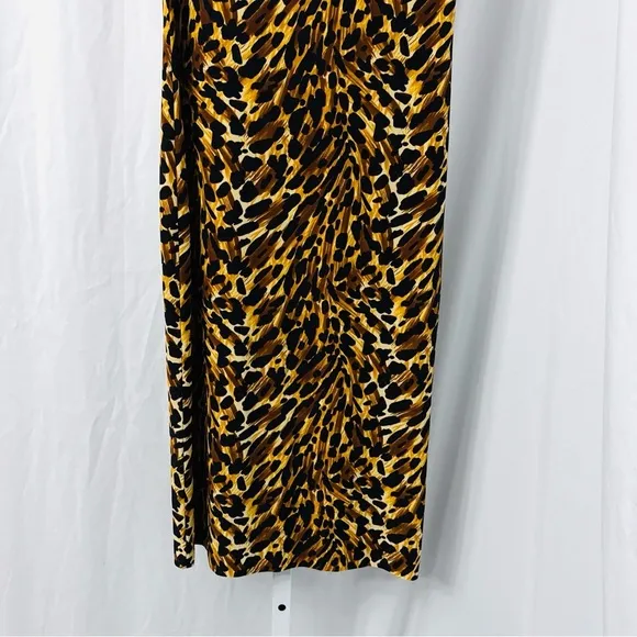 Norma Kamali Tan‎ Leopard Cheetah Animal Print Long Sleeveless Sheath Dress