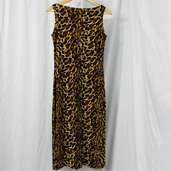 Norma Kamali Tan‎ Leopard Cheetah Animal Print Long Sleeveless Sheath Dress