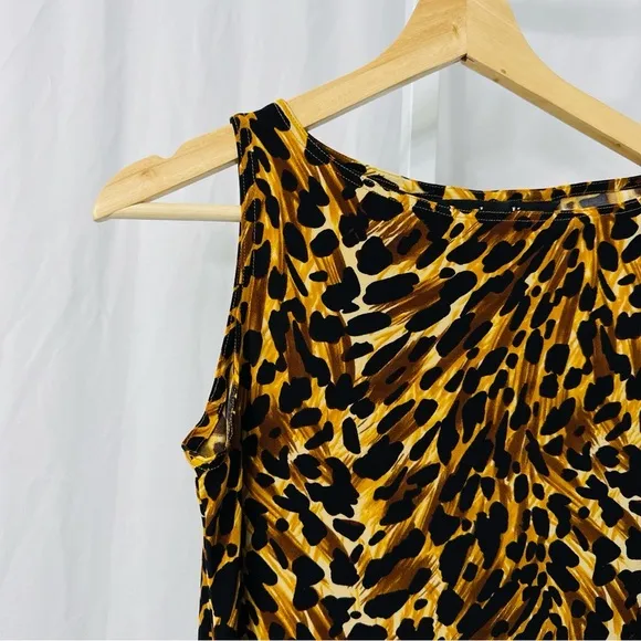 Norma Kamali Tan‎ Leopard Cheetah Animal Print Long Sleeveless Sheath Dress