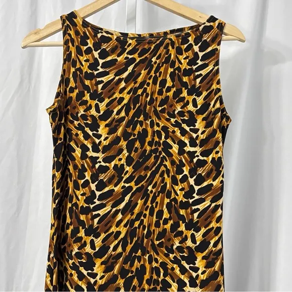 Norma Kamali Tan‎ Leopard Cheetah Animal Print Long Sleeveless Sheath Dress