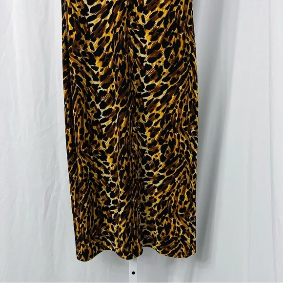 Norma Kamali Tan‎ Leopard Cheetah Animal Print Long Sleeveless Sheath Dress