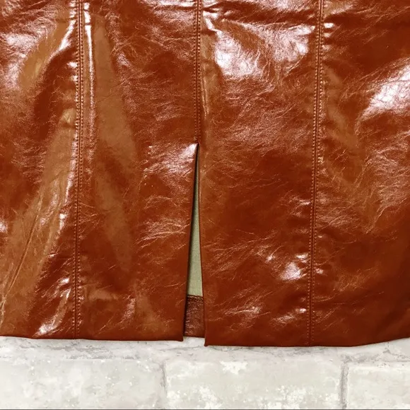 NWOT BISHOP   YOUNG Brown Vegan Faux Leather Pencil Skirt Size Small