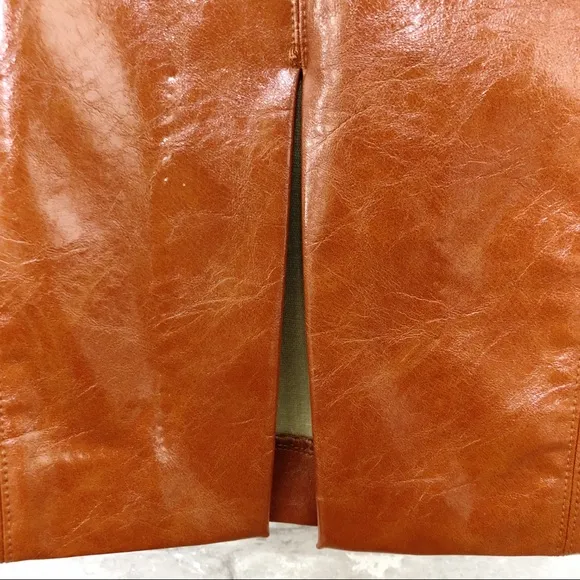 NWOT BISHOP   YOUNG Brown Vegan Faux Leather Pencil Skirt Size Small