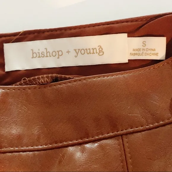 NWOT BISHOP   YOUNG Brown Vegan Faux Leather Pencil Skirt Size Small