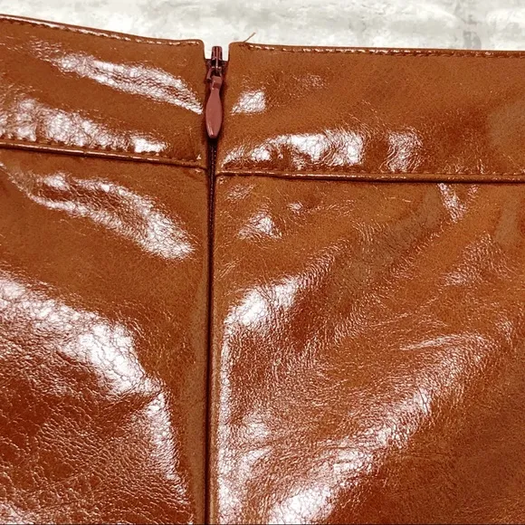 NWOT BISHOP   YOUNG Brown Vegan Faux Leather Pencil Skirt Size Small