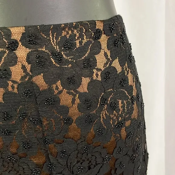 NWOT Talbots Black &amp; Bronze Beaded Floral Lace Pencil Skirt