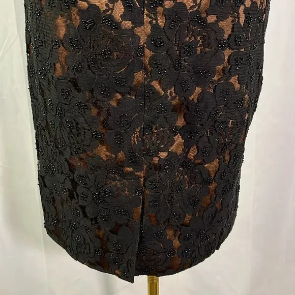 NWOT Talbots Black &amp; Bronze Beaded Floral Lace Pencil Skirt