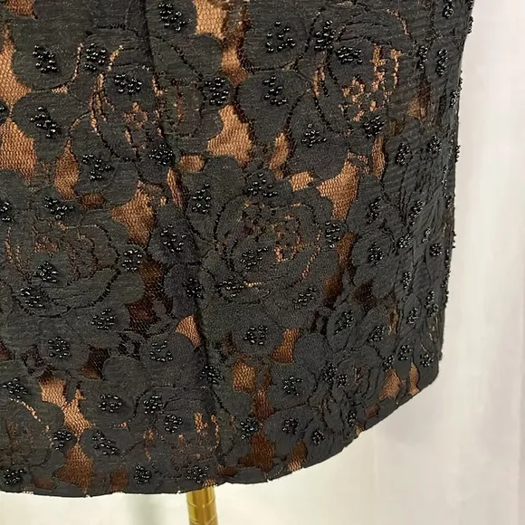 NWOT Talbots Black &amp; Bronze Beaded Floral Lace Pencil Skirt