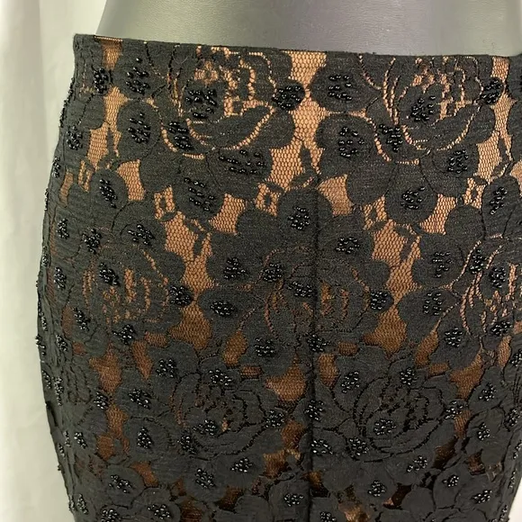 NWOT Talbots Black &amp; Bronze Beaded Floral Lace Pencil Skirt