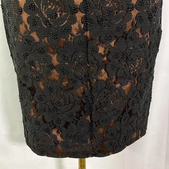 NWOT Talbots Black &amp; Bronze Beaded Floral Lace Pencil Skirt