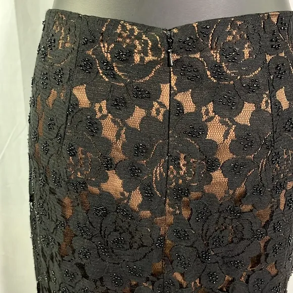 NWOT Talbots Black &amp; Bronze Beaded Floral Lace Pencil Skirt