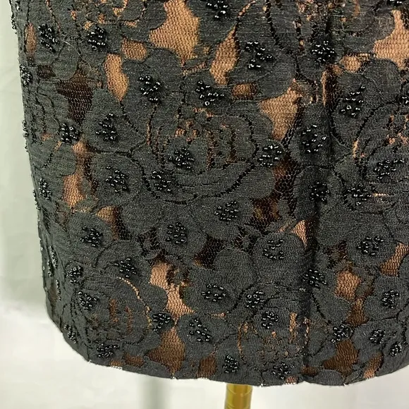 NWOT Talbots Black &amp; Bronze Beaded Floral Lace Pencil Skirt