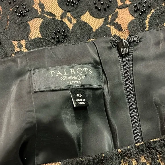 NWOT Talbots Black &amp; Bronze Beaded Floral Lace Pencil Skirt