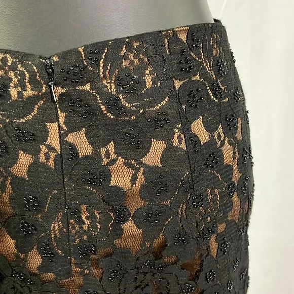 NWOT Talbots Black &amp; Bronze Beaded Floral Lace Pencil Skirt