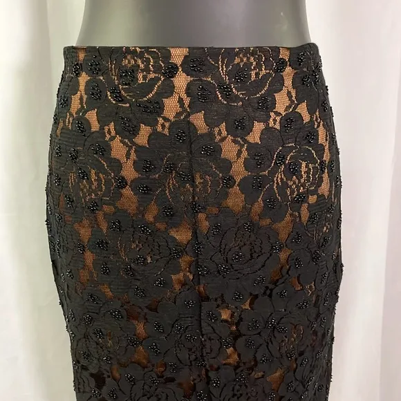 NWOT Talbots Black &amp; Bronze Beaded Floral Lace Pencil Skirt