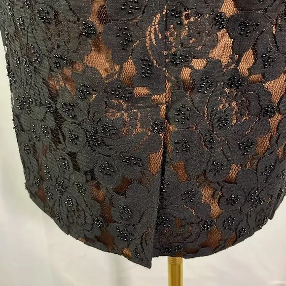 NWOT Talbots Black &amp; Bronze Beaded Floral Lace Pencil Skirt