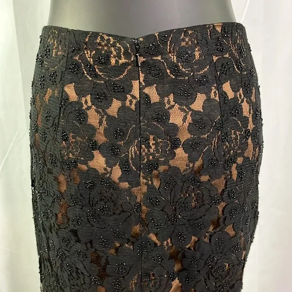 NWOT Talbots Black &amp; Bronze Beaded Floral Lace Pencil Skirt