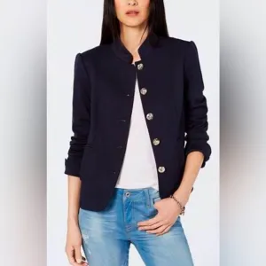 NWOT Tommy Hilfiger Notched Ponte Navy Jacket Blazer Silver Button Down Size4