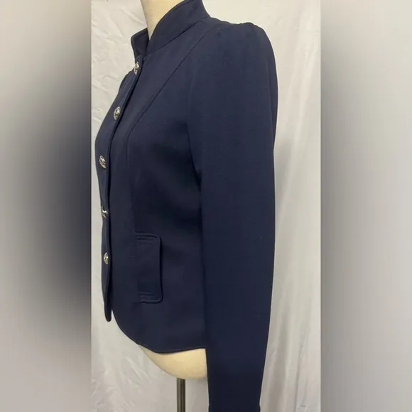 NWOT Tommy Hilfiger Notched Ponte Navy Jacket Blazer Silver Button Down Size4