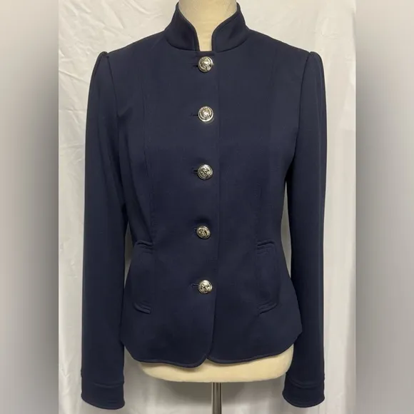 NWOT Tommy Hilfiger Notched Ponte Navy Jacket Blazer Silver Button Down Size4