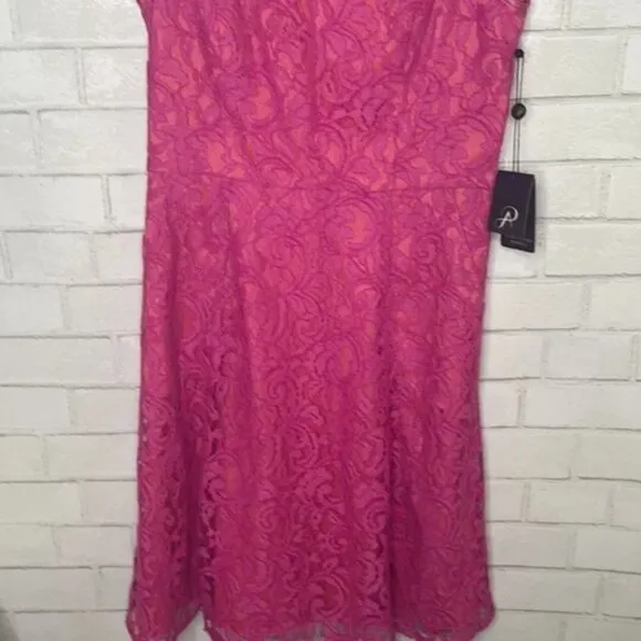 NWT Adrianna Papell Pink Lace Sheath Pocket Dress