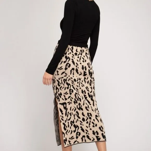 NWT Animal Print Knit Pencil Midi