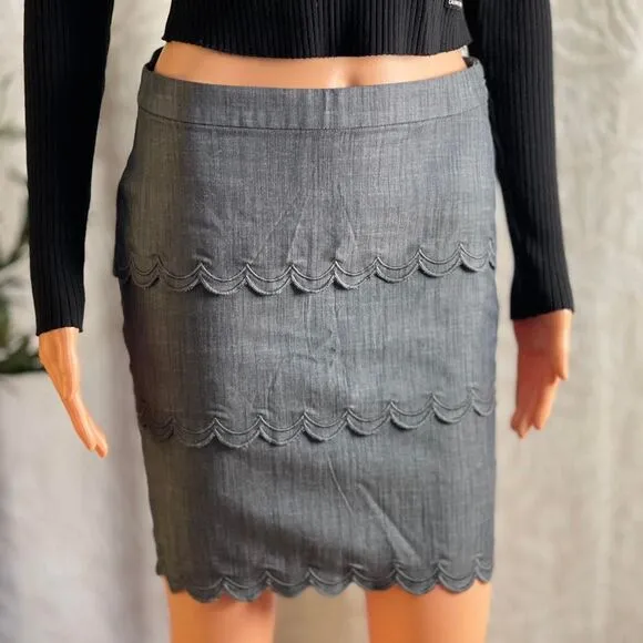 NWT Banana Republic Gray Scalloped Mini Pencil Skirt Office Siren Size 2